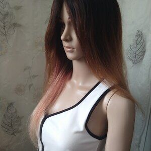 HUMAN WIG NO LACE OMBRE BLOND ,PINK